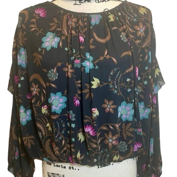 FREE PEOPLE BLOUSON WILDFLOWER HONEY SZ XS RUCHING RUFFLING SLEEVES AESTHETIC - Picture 9 of 16